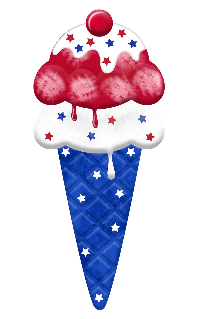 Ice Cream Cone 12" Metal Sign for Wreath Accents and Decoration - Patriotic, USA